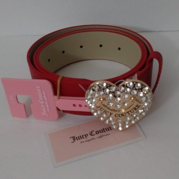 Juicy Couture Red Rhinestone Buckle Belt L-XL - Picture 1 of 12